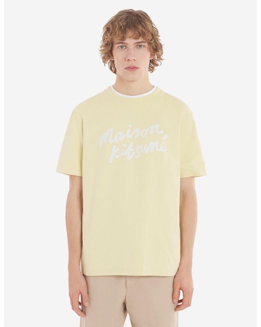 Maison Kitsuné Yellow Maison Kitsuné Logo Printed Crewneck T-Shirt for men