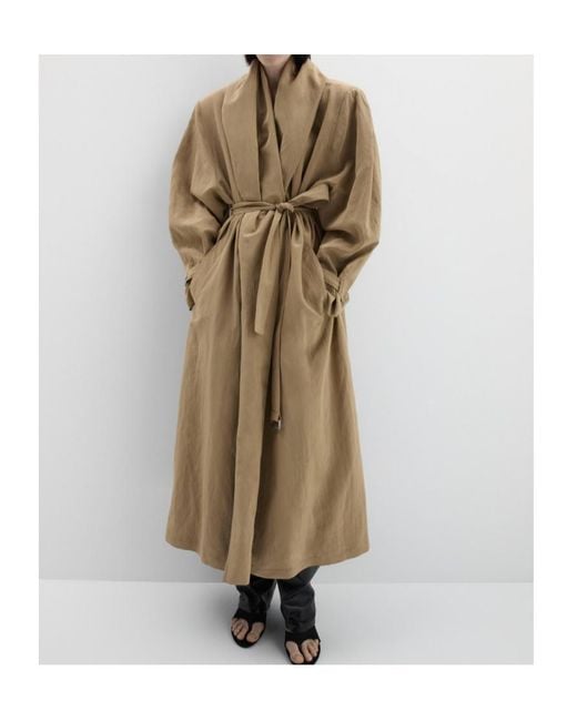 Magda Butrym Natural Belted Shawl-Collar Trench Coat