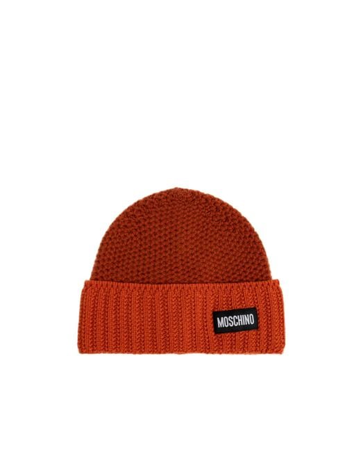 Moschino Red Logo Patch Knitted Hat for men