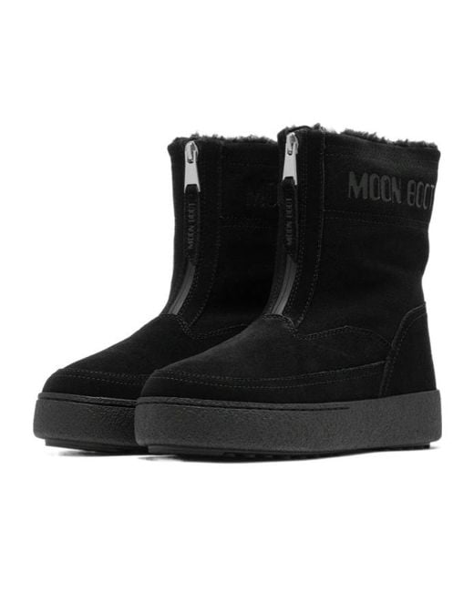 Moon Boot Black Logo Printed Zip Detail Boots