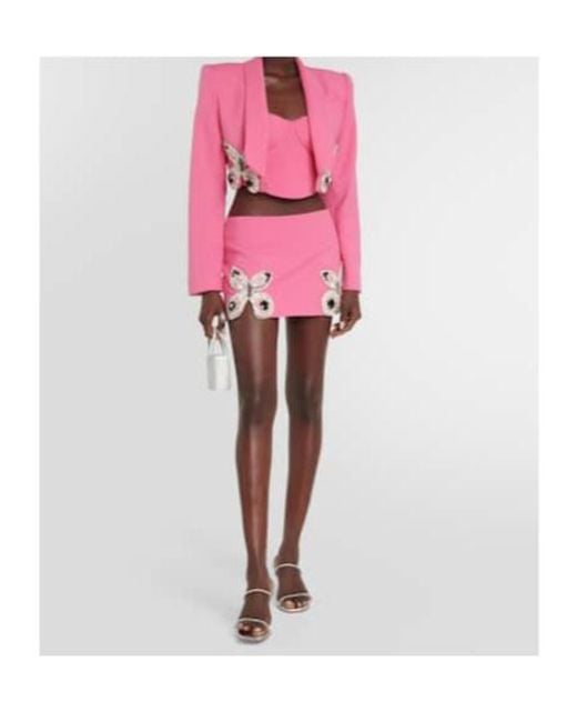 Area Pink Crystal-Embellished Wool Miniskirt