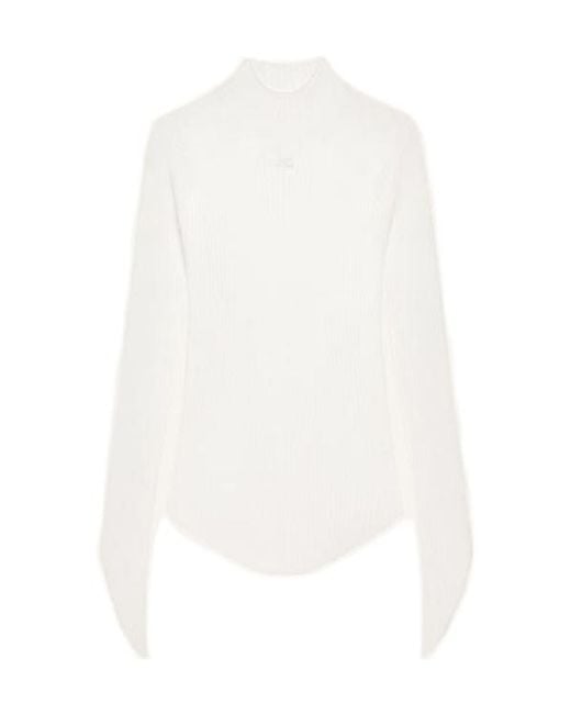 Courreges White Ribbed Turtleneck Top