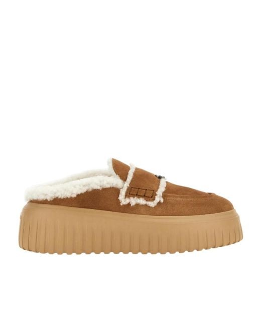 Hogan Brown Slip On Platform Sandals