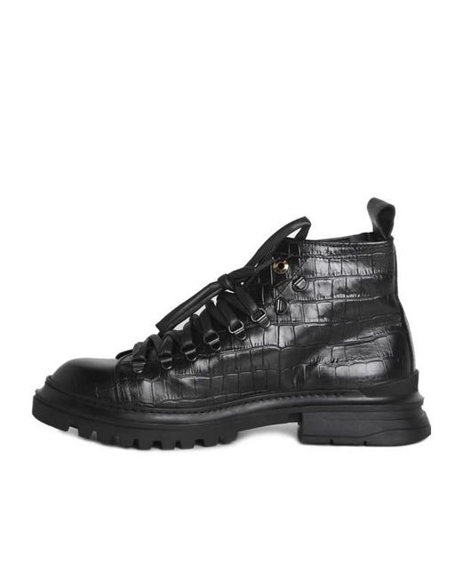 Giuliano Galiano Black Round Toe Lace-Up Boots for men