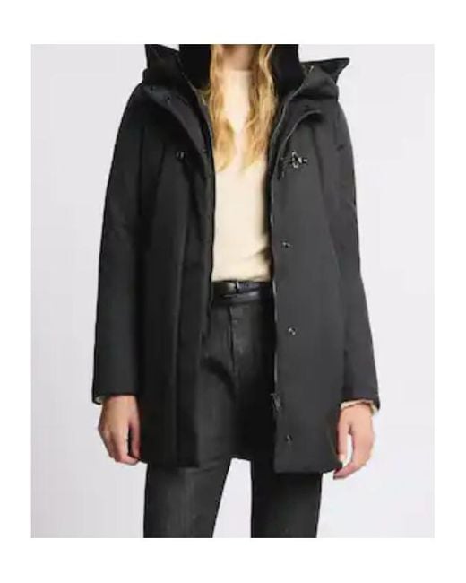 Fay Black Technical Gabardine Toggle Coat