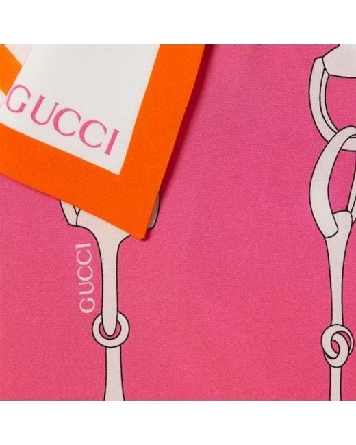 Gucci Pink Horsebit-Print Silk Cropped Shirt