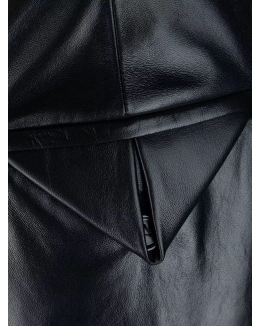 Bottega Veneta Blue Pleated Leather Trousers