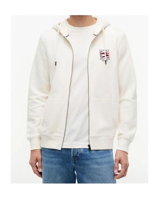 Tommy Hilfiger White Flag Embroidery French Terry Zip-Thru Hoody for men