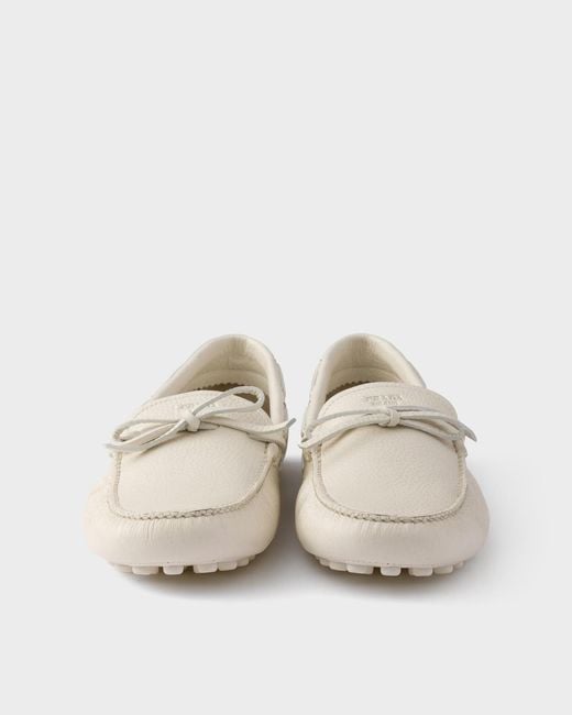 Prada White Leather Driving Shoe for men