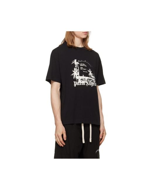Palm Angels Black Graphic Printed Crewneck T-Shirt for men