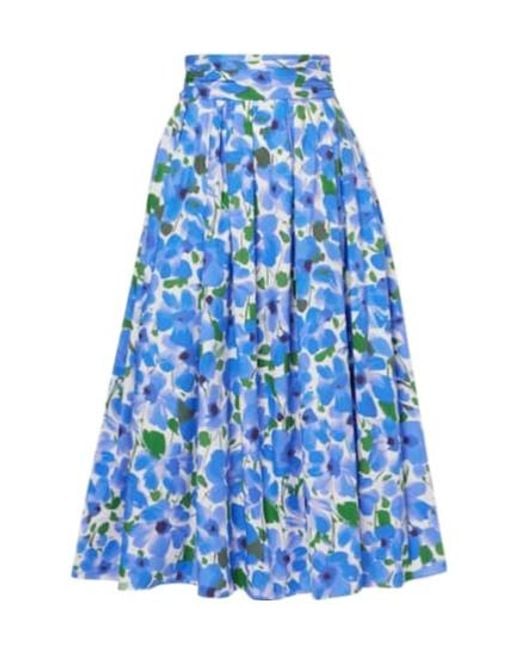 Carolina Herrera Blue Floral Cotton-Blend Midi Skirt