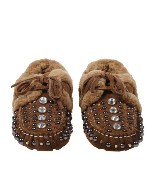 Strategia Brown R 54 Studded Shearling Flat Shoes