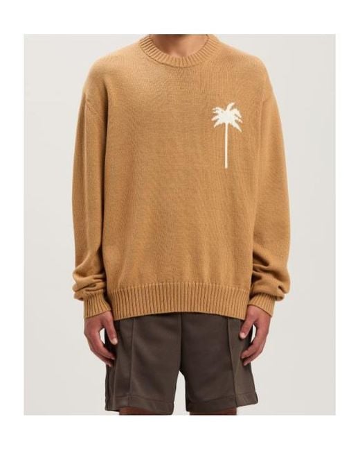 Palm Angels Brown Palm Tree Intarsia Crewneck Knitted Jumper for men