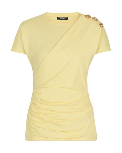Balmain Yellow Buttons Draped T-Shirt