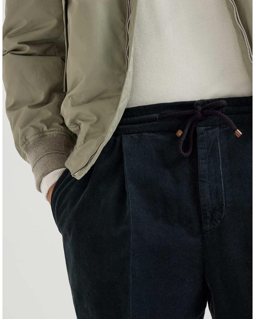 Brunello Cucinelli Blue Drawstring Tapered Trousers for men