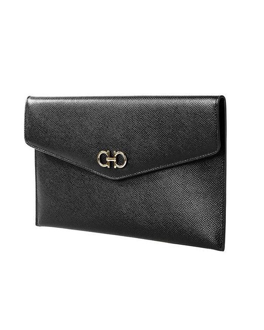 Ferragamo Black Logo Clamshell Clutch