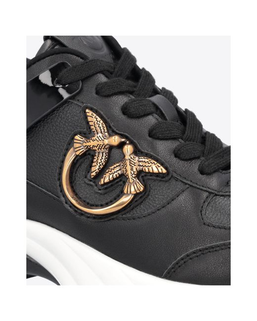 Pinko Black Logo Plaque Round Toe Sneakers