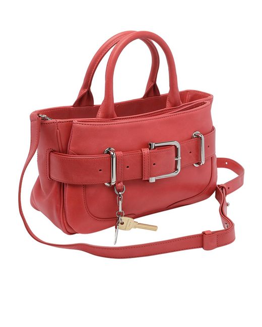 OSOI Red Brocle Belted Tote Bag