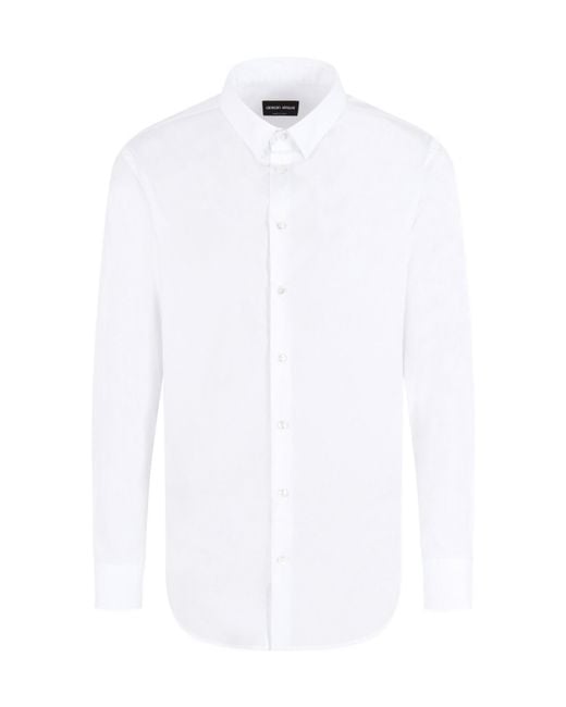Giorgio Armani White Curved Hem Poplin Shirt for men