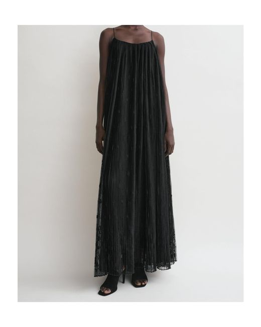 Totême Black Totême Floral Tulle Midi Slip Dress
