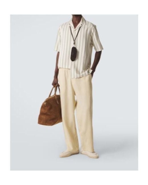 LeKasha White Striped Silk Bowling Shirt for men