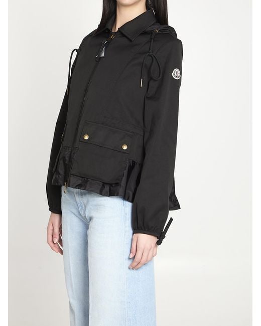 Moncler Black Adenium Logo Patch Hooded Coat