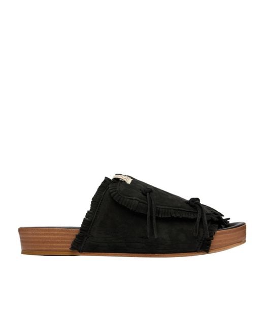 Visvim Black Christo Shaman Folk Fringed Mules for men