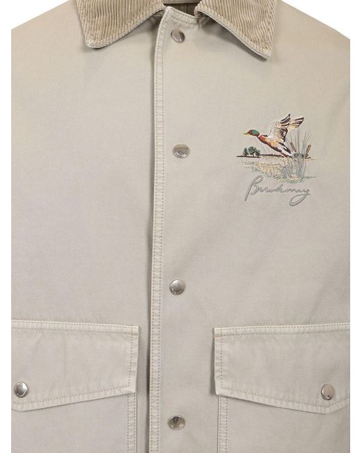 Burberry Natural Motif-Embroidered Press Stud Shirt Jacket for men