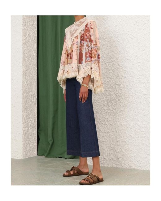 Zimmermann Natural Awaken Lace Trim Blouse