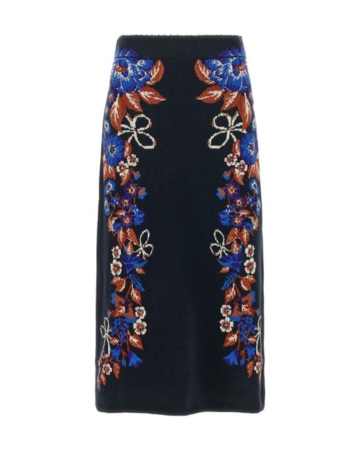 Farm Rio Blue Bow Garden Intarsia Knitted Skirt