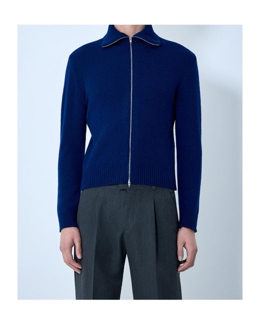 Jil Sander Blue Zip-Up High Neck Cardigan for men