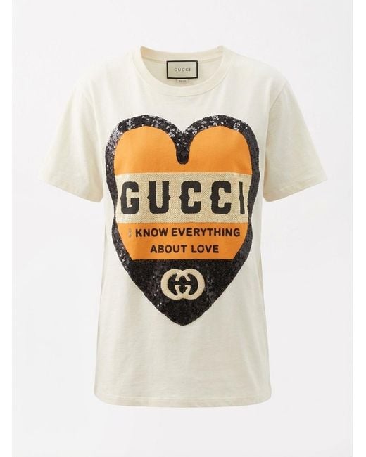 Gucci White Printed Round Collar T-Shirt