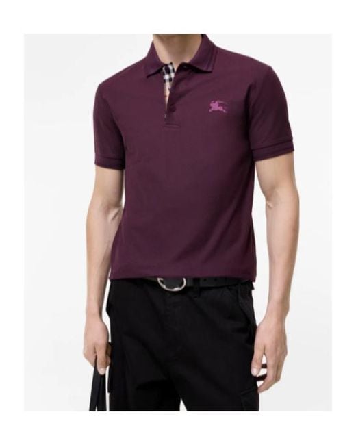 Burberry Purple Logo Embroidered Short Sleeved Polo Shirt for men