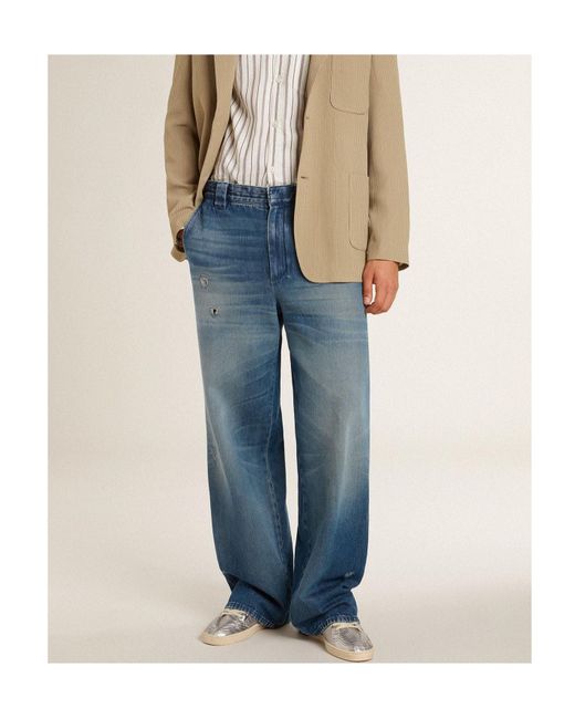 Golden Goose Deluxe Brand Blue Straight-Leg Distressed Jeans for men
