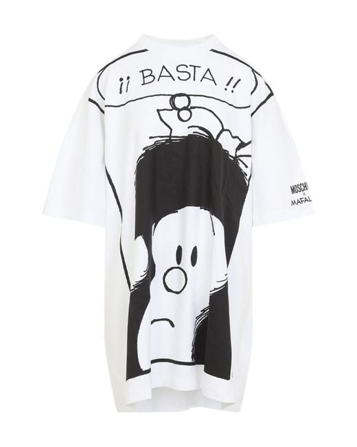 Moschino White Graphic Printed T-Shirt Dress