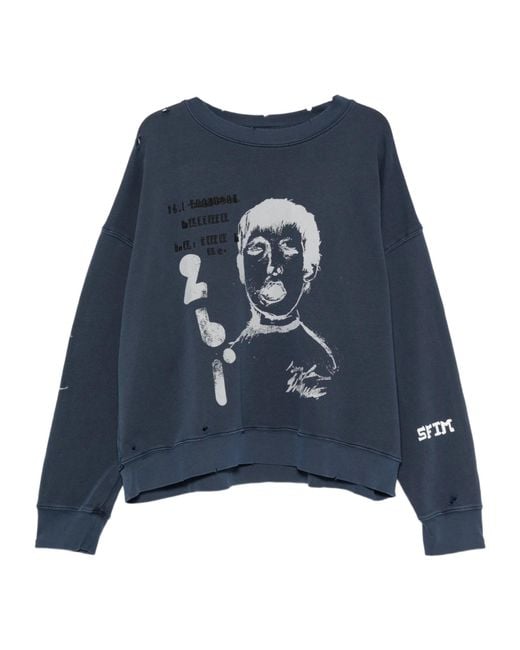 Song For The Mute Blue Graphic-Print Distressed Sweatshirt for men