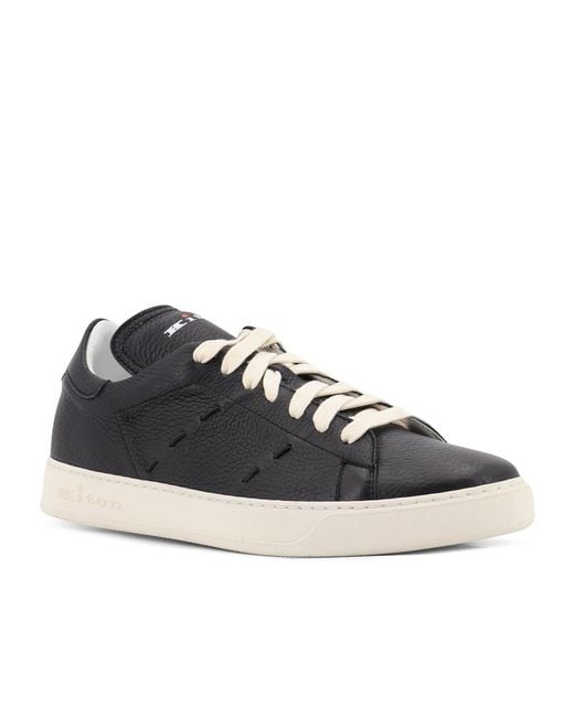 Kiton Black Round Toe Lace-Up Sneakers for men