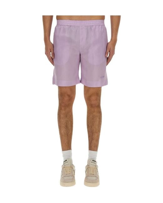 MSGM Purple Logo Embroidered Thigh-Length Shorts for men