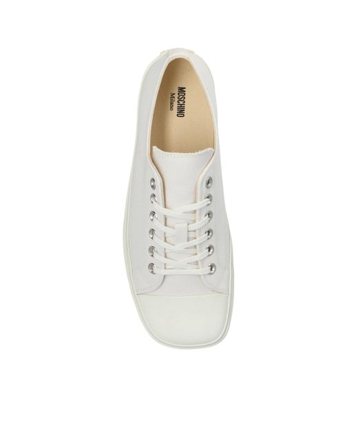 Moschino White Contrast-Stitched Lace-Up Sneakers for men