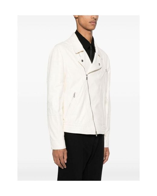 Brunello Cucinelli White Bonded-Seamed Panelled Leather Jacket for men