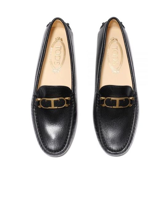 Tod's Black Logo-Plaque Leather Loafers