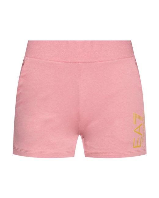 EA7 Pink Logo Print Fitted Shorts