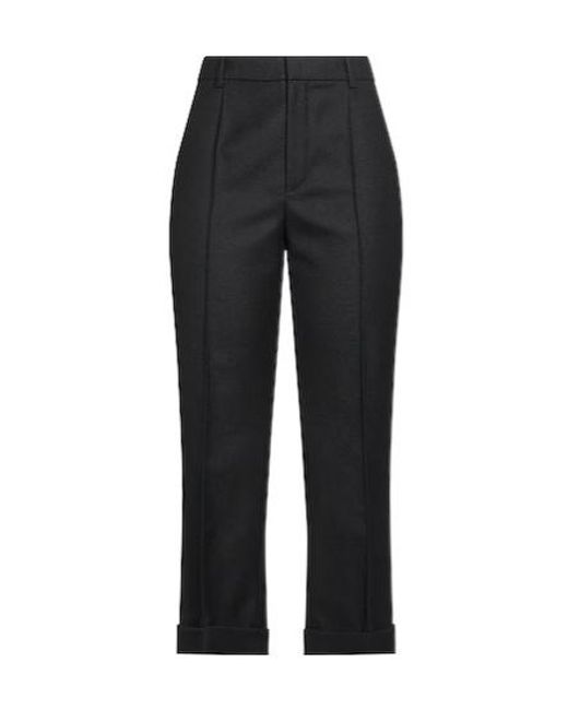 Saint Laurent Black Solid Wool Straight-Leg Trousers