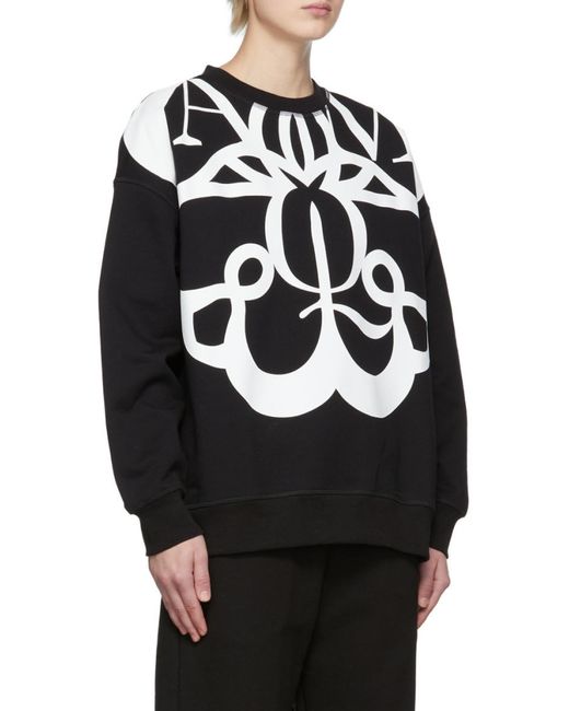 McQueen Black Graffiti Printed Round Neck Sweater
