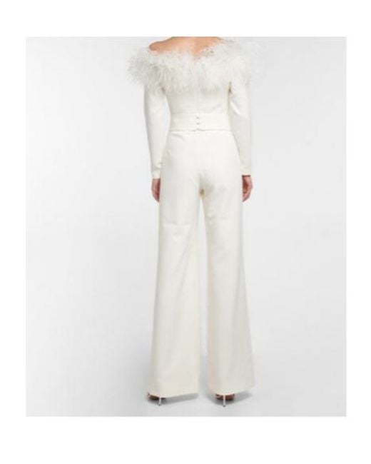 Safiyaa White Feather-Trimmed Jumpsuit