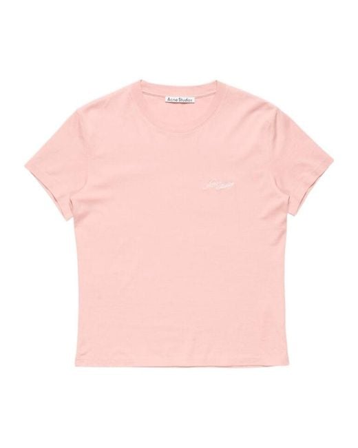 Acne Pink Logo Crew-Neck T-Shirt for men