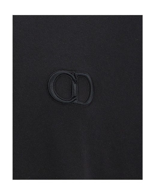 Dior Black Logo Embroidered Crewneck T-Shirt for men