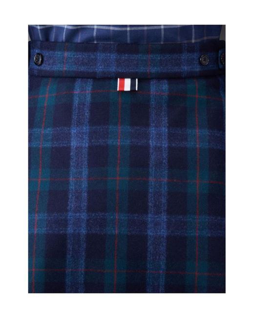 Thom Browne Blue Checked A-Line Skirt