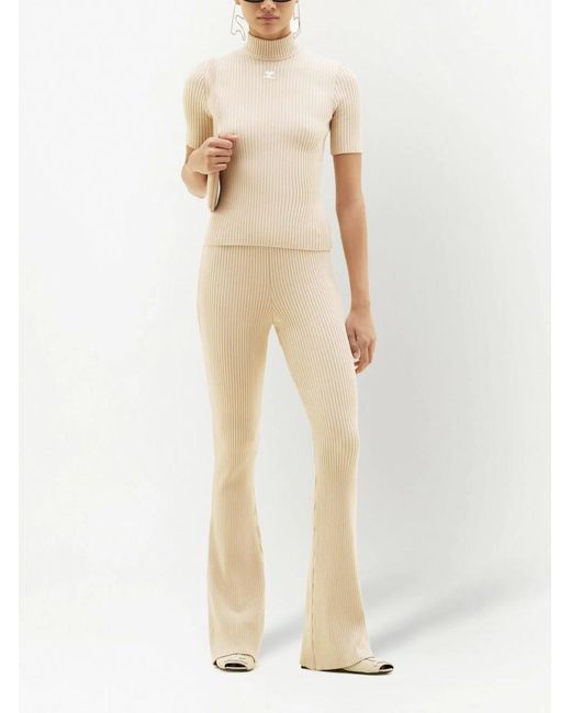 Courreges White Reedition Rib-Knit Flared Trousers