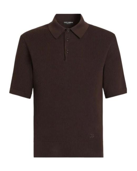 Dolce & Gabbana Brown Ribbed Polo Knitted Top for men
